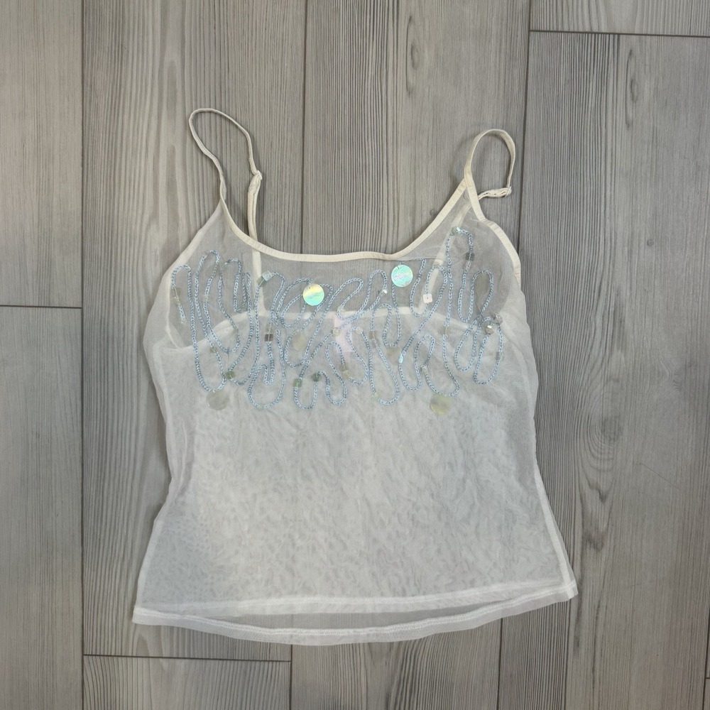 VTG Y2K Victoria Secret Sheer Mesh Tank Top Iridescent Sequins Size XS